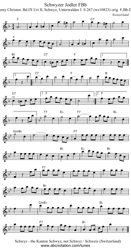 Schwyzer Jodler FBb - staff notation