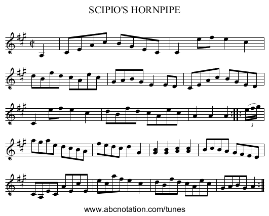 SCIPIO'S HORNPIPE - staff notation