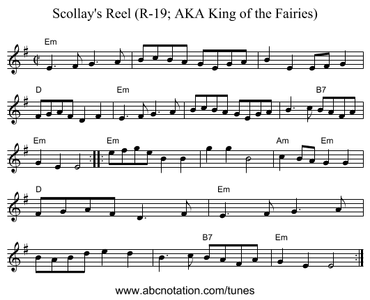 Scollay's Reel (R-19; AKA King of the Fairies) - staff notation