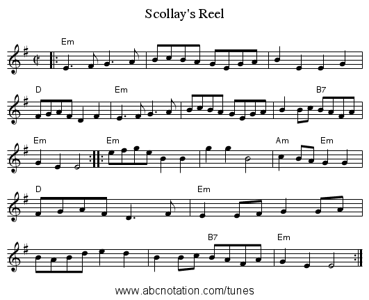 Scollay's Reel - staff notation
