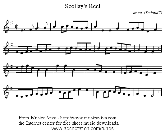 Scollay's Reel - staff notation