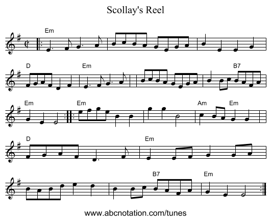 Scollay's Reel - staff notation