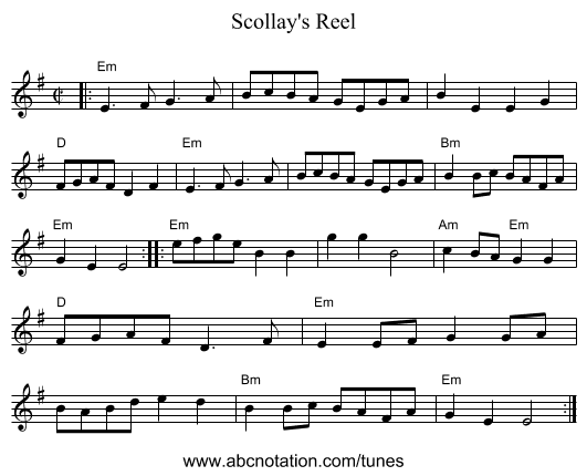 Scollay's Reel - staff notation
