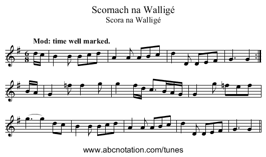 Scornach na Walligé - staff notation