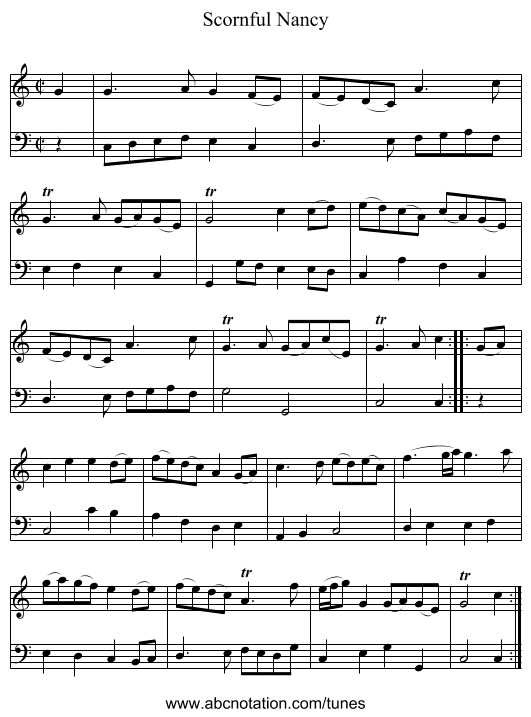 Scornful Nancy - staff notation