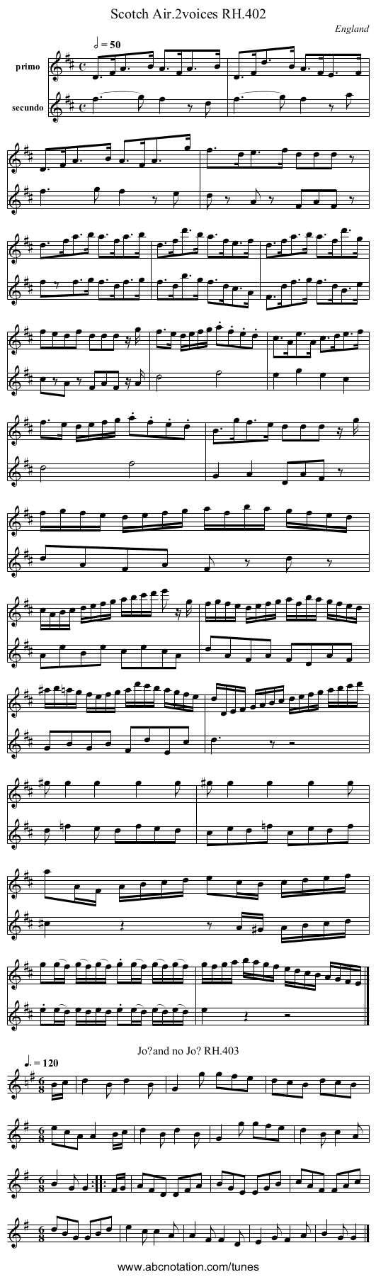Scotch Air.2voices RH.402 - staff notation