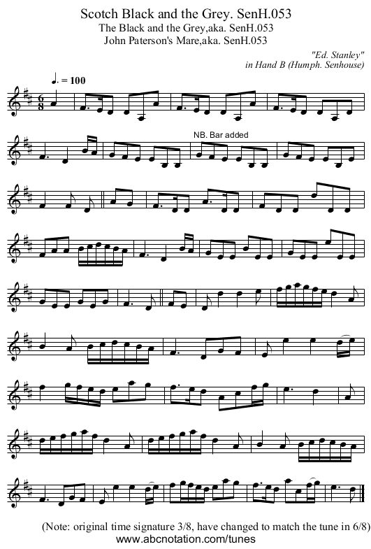 Scotch Black and the Grey. SenH.053 - staff notation