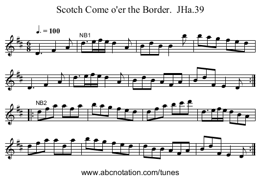 Scotch Come o'er the Border.  JHa.39 - staff notation