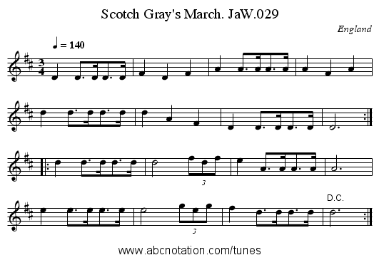 Scotch Gray's March. JaW.029 - staff notation