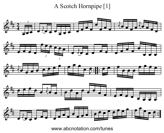 Scotch Hornpipe [1], A - staff notation