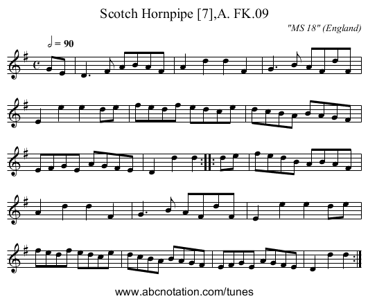 Scotch Hornpipe [7],A. FK.09 - staff notation