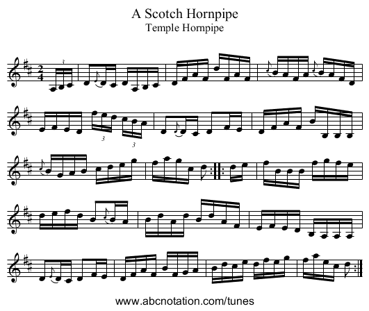 Scotch Hornpipe, A - staff notation