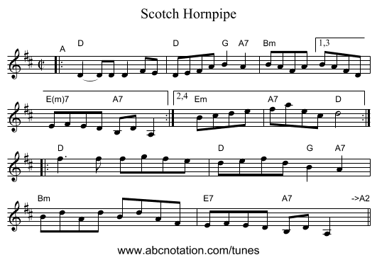 Scotch Hornpipe - staff notation