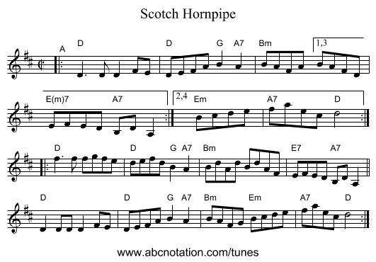 Scotch Hornpipe - staff notation