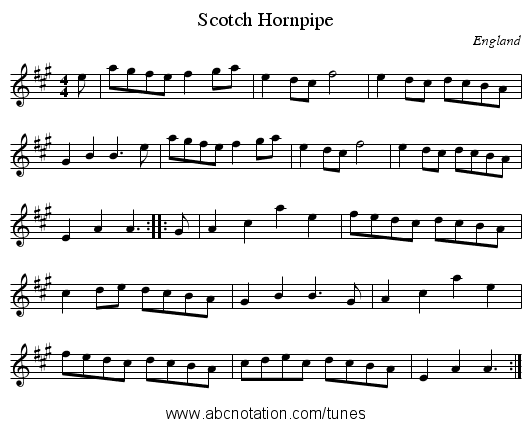 Scotch Hornpipe - staff notation