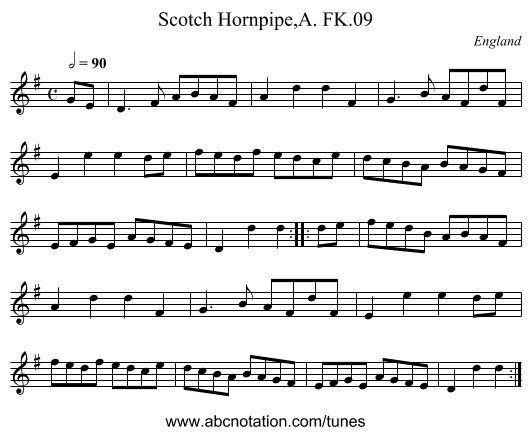 Scotch Hornpipe,A. FK.09 - staff notation