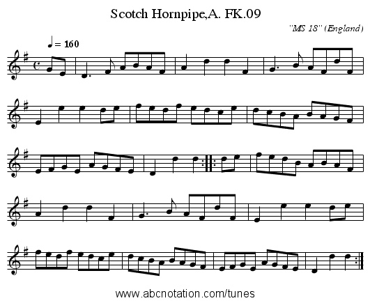 Scotch Hornpipe,A. FK.09 - staff notation