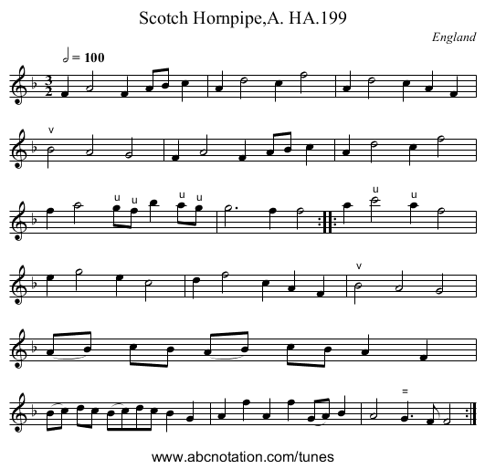 Scotch Hornpipe,A. HA.199 - staff notation