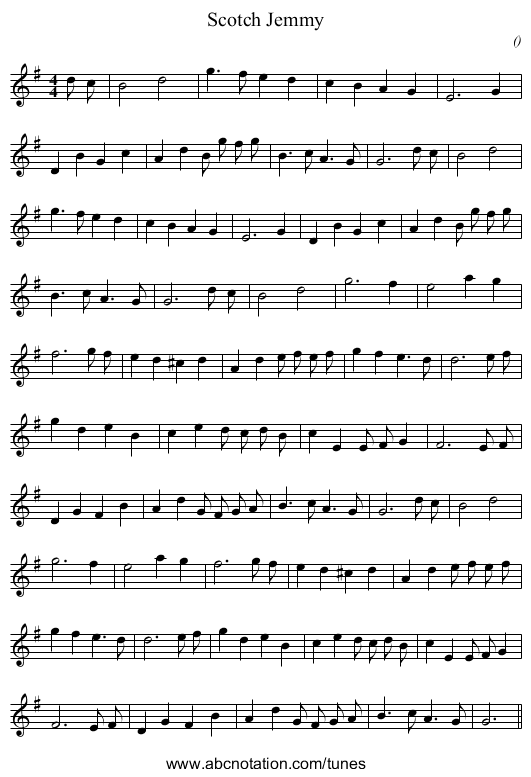 Scotch Jemmy - staff notation