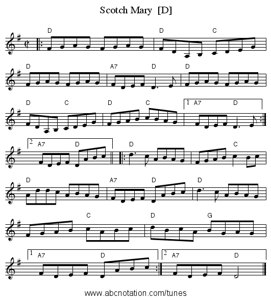 Scotch Mary  [D] - staff notation