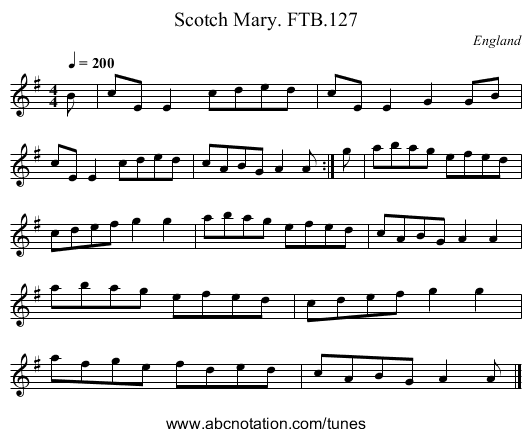 Scotch Mary. FTB.127 - staff notation