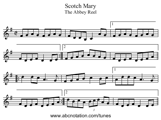 Scotch Mary - staff notation