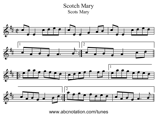 Scotch Mary - staff notation