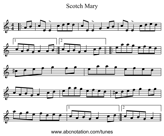 Scotch Mary - staff notation