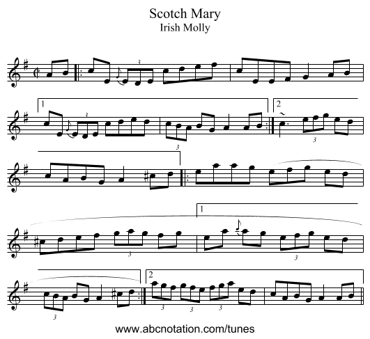 Scotch Mary - staff notation