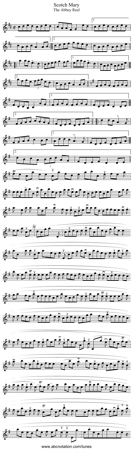 Scotch Mary - staff notation