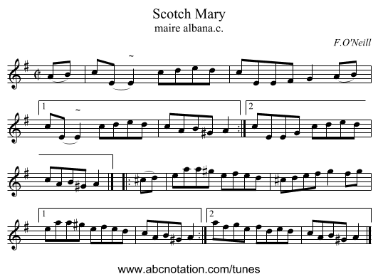 Scotch Mary - staff notation