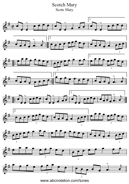 Scotch Mary - staff notation
