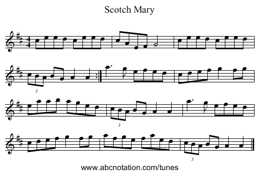 Scotch Mary - staff notation