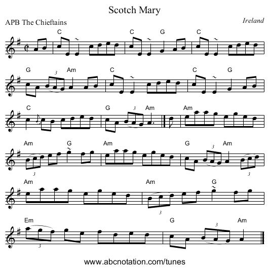 Scotch Mary - staff notation