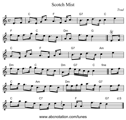 Scotch Mist - staff notation