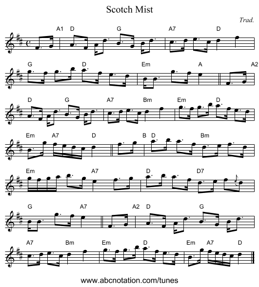Scotch Mist - staff notation
