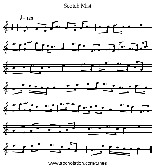 Scotch Mist - staff notation