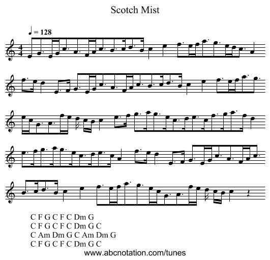 Scotch Mist - staff notation