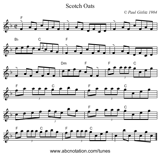 Scotch Oats - staff notation