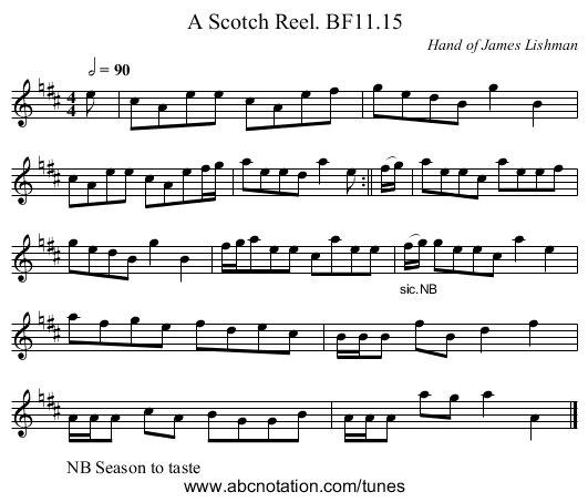 Scotch Reel. BF11.15, A - staff notation