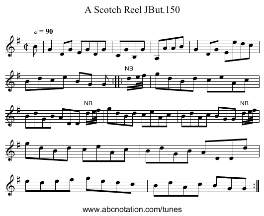 Scotch Reel JBut.150, A - staff notation