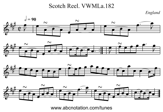 Scotch Reel. VWMLa.182 - staff notation