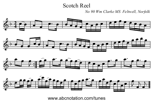 Scotch Reel - staff notation