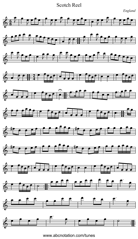 Scotch Reel - staff notation