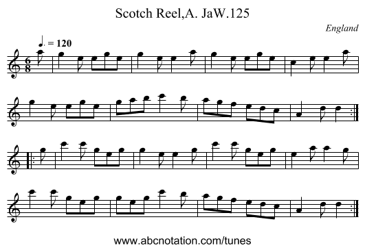 Scotch Reel,A. JaW.125 - staff notation