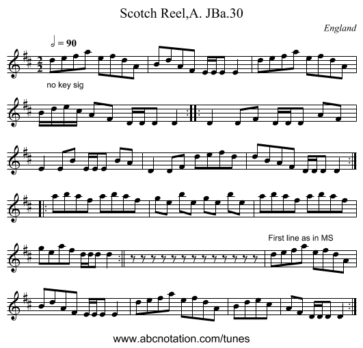 Scotch Reel,A. JBa.30 - staff notation