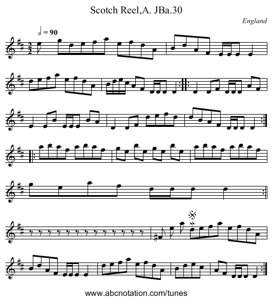 Scotch Reel,A. JBa.30 - staff notation