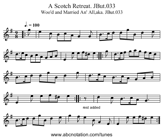 Scotch Retreat. JBut.033, A - staff notation