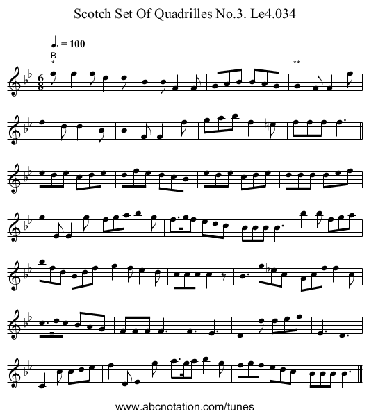 Scotch Set Of Quadrilles No.3. Le4.034 - staff notation