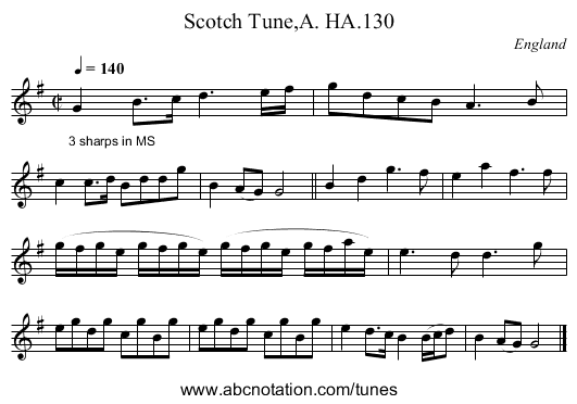 Scotch Tune,A. HA.130 - staff notation
